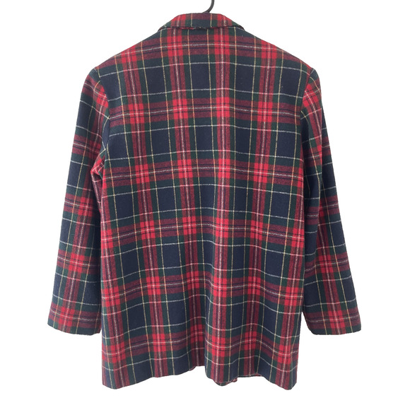 VTG Plaid Blazer Women’s 14 Red Tartan Check 80s Preppy Wool Jacket Holiday - Picture 2 of 7